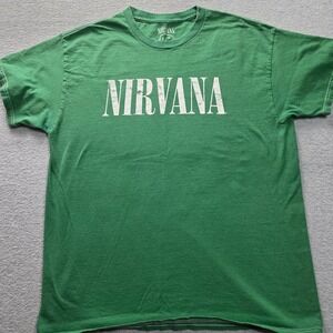 Nirvana Men's M/L Green Floral Smiley Face Logo Graphic Band T-Shirt Tee